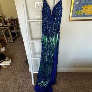 Stunning Blue and Green Sequin Gown